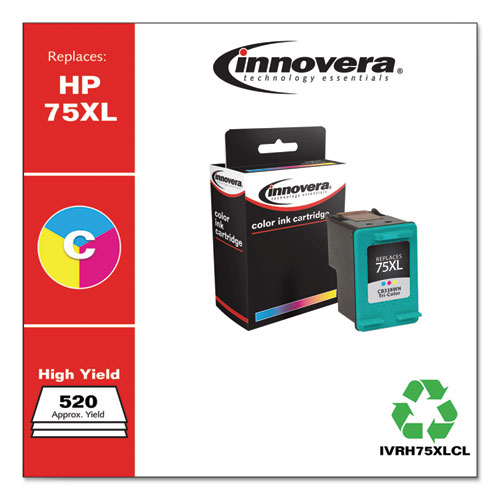 REMANUFACTURED TRI-COLOR HIGH-YIELD INK, REPLACEMENT FOR HP 75XL (CB338WN), 520 PAGE-YIELD