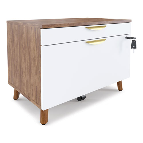 Union & Scale™ Midmod Lateral File Cabinet, 2-Drawers: Box/File, Legal/Letter, White/Espresso, 29.4" X 18.8" X 21.1"