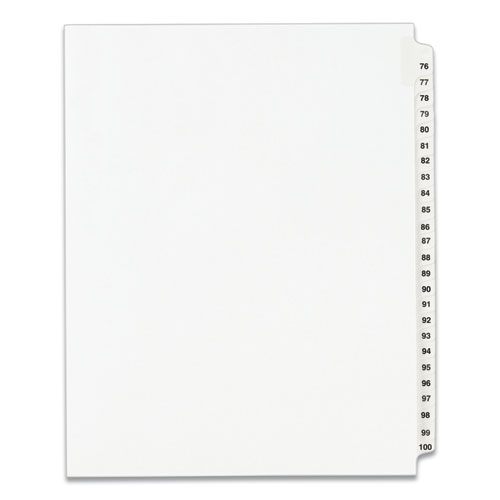 Image of Preprinted Legal Exhibit Side Tab Index Dividers, Avery Style, 25-Tab, 76 to 100, 11 x 8.5, White, 1 Set, (1333)