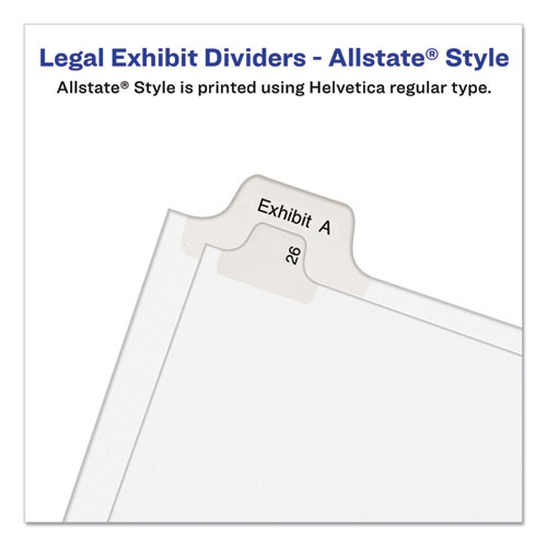 PREPRINTED LEGAL EXHIBIT SIDE TAB INDEX DIVIDERS, ALLSTATE STYLE, 10-TAB, 12, 11 X 8.5, WHITE, 25/PACK