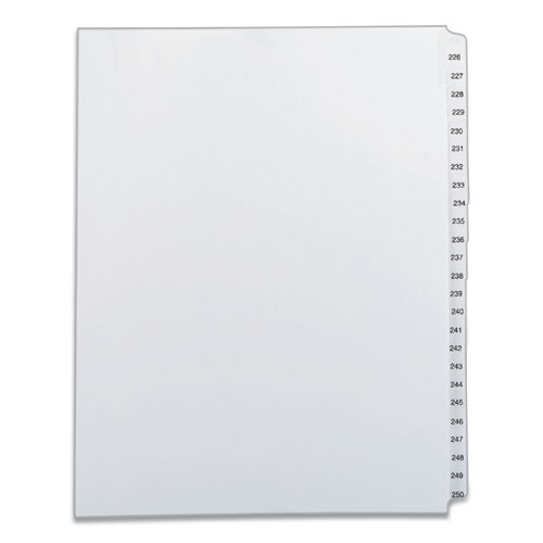 PREPRINTED LEGAL EXHIBIT SIDE TAB INDEX DIVIDERS, ALLSTATE STYLE, 25-TAB, 226 TO 250, 11 X 8.5, WHITE, 1 SET