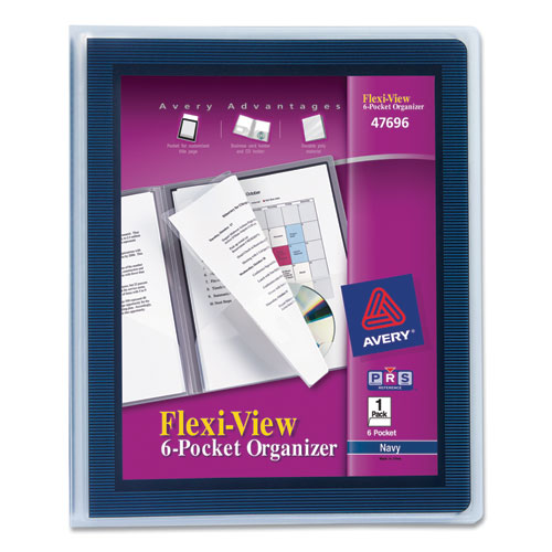 Flexi-View Six-Pocket Polypropylene Organizer, 150-Sheet Capacity, 11 x 8.5, Translucent/Navy
