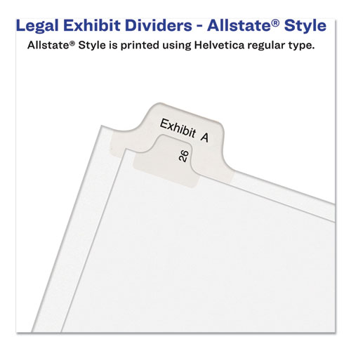 PREPRINTED LEGAL EXHIBIT SIDE TAB INDEX DIVIDERS, ALLSTATE STYLE, 10-TAB, 16, 11 X 8.5, WHITE, 25/PACK