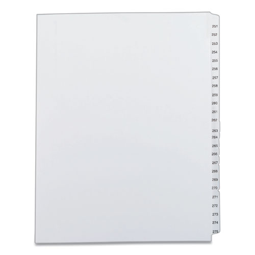 PREPRINTED LEGAL EXHIBIT SIDE TAB INDEX DIVIDERS, ALLSTATE STYLE, 25-TAB, 251 TO 275, 11 X 8.5, WHITE, 1 SET