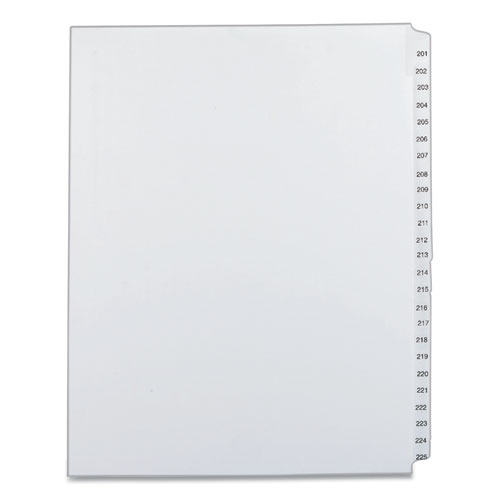 PREPRINTED LEGAL EXHIBIT SIDE TAB INDEX DIVIDERS, ALLSTATE STYLE, 25-TAB, 201 TO 225, 11 X 8.5, WHITE, 1 SET