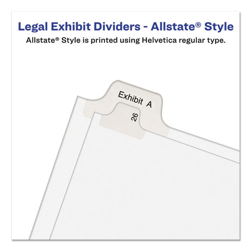 PREPRINTED LEGAL EXHIBIT SIDE TAB INDEX DIVIDERS, ALLSTATE STYLE, 25-TAB, 251 TO 275, 11 X 8.5, WHITE, 1 SET