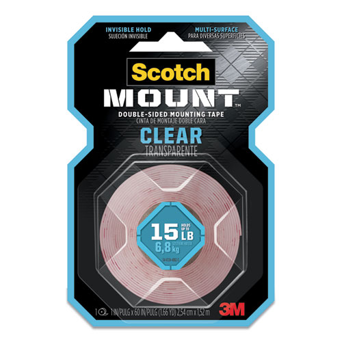 Image of Permanent Clear Mounting Tape, Holds Up to 15 lbs, 1 x 60, Clear