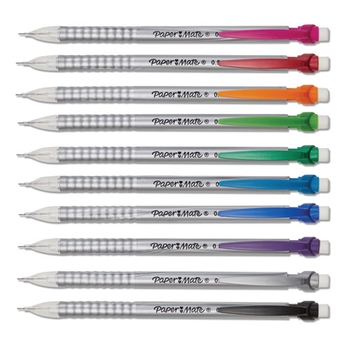 WRITE BROS MECHANICAL PENCIL, 0.5 MM, HB (#2), BLACK LEAD, SILVER BARREL WITH ASSORTED CLIP COLORS, 24/PACK