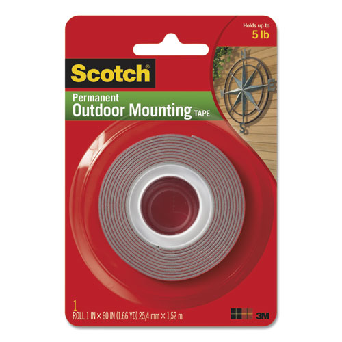 Permanent Heavy Duty Interior/Exterior Weather-Resistant Double-Sided Tape, Holds Up to 5 lbs, 1 x 60, Gray