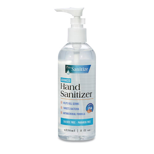 ProSanitize Gel Hand Sanitizer, 8 oz Bottle, Unscented, 12/Carton