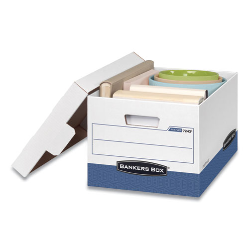 Image of R-KIVE Heavy-Duty Storage Boxes, Letter/Legal Files, 12.75" x 16.5" x 10.38", White/Blue, 4/Carton