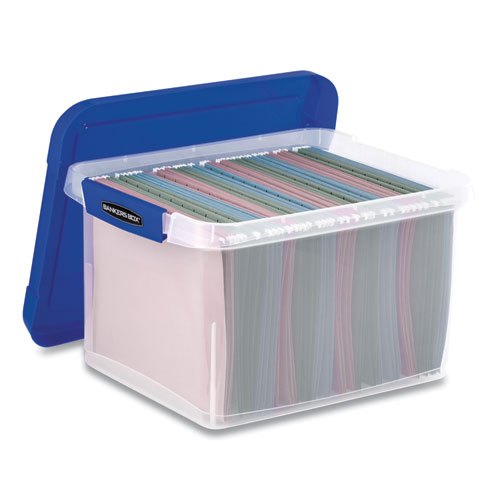 Heavy Duty Plastic File Storage, Letter/Legal Files, 14" x 17.38" x 10.5", Clear/Blue