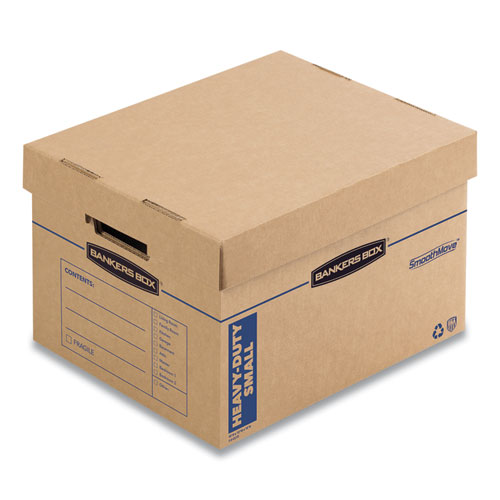 Image of Bankers Box® Smoothmove Maximum Strength Moving Boxes, Half Slotted Container (Hsc), Small, 15" X 15" X 12", Brown/Blue, 8/Pack