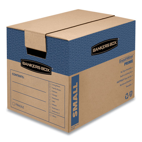 SMOOTHMOVE PRIME MOVING AND STORAGE BOXES, SMALL, REGULAR SLOTTED CONTAINER (RSC), 16 X 12 X 12, BROWN KRAFT/BLUE, 15/CARTON