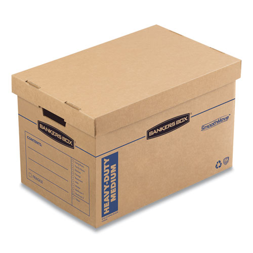 SmoothMove Maximum Strength Moving Boxes, Medium, Half Slotted Container (HSC), 18.5" x 12.25" x 12", Brown Kraft/Blue, 8/PK