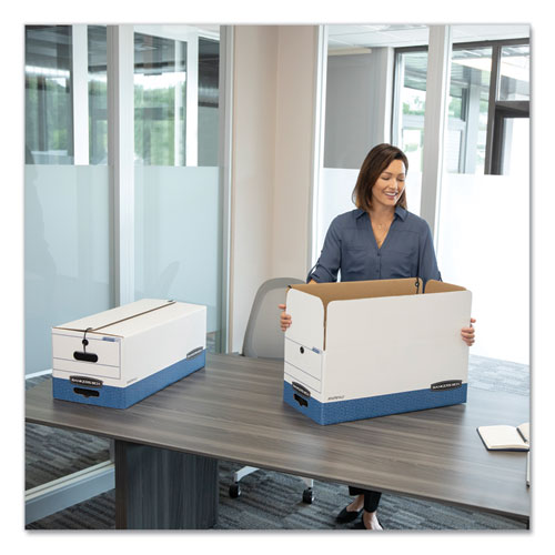 Image of Bankers Box® Liberty Heavy-Duty Strength Storage Boxes, Legal Files, 15.25" X 24.13" X 10.75", White/Blue, 4/Carton