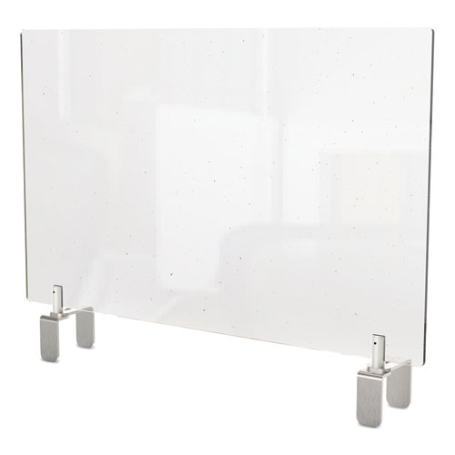 Image of Ghent Clear Partition Extender With Attached Clamp, 36 X 3.88 X 24, Thermoplastic Sheeting