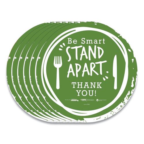 Tabbies® BeSafe Messaging Floor Decals, Be Smart Stand Apart; Knife/Fork; Thank You, 12" Dia., Green/White, 6/Carton