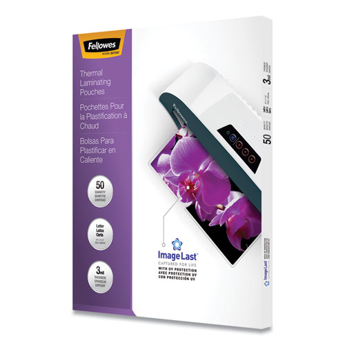Fellowes® ImageLast Laminating Pouches with UV Protection, 3 mil, 9" x 11.5", Clear, 50/Pack