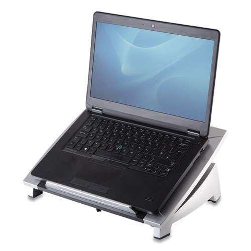 Fellowes® Office Suites Laptop Riser, 15.13" x 11.38" x 4.5" to 6.5", Black/Silver, Supports 10 lbs