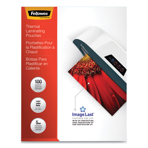 Image of Fellowes® Imagelast Laminating Pouches With Uv Protection, 5 Mil, 9" X 11.5", Clear, 100/Pack