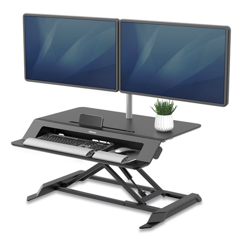 Image of Fellowes® Lotus Lt Sit-Stand Workstation, 34.38" X 28.38" X 7.62", Black