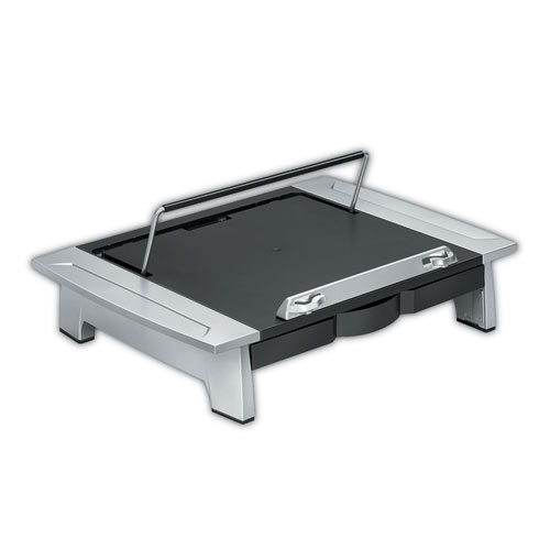 Fellowes® Office Suites Monitor Riser Plus, 19.88" X 14.06" X 4" To 6.5", Black/Silver, Supports 80 Lbs