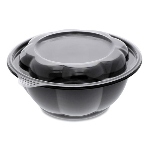 ROSEWARE BOWL AND LID COMBO, 80 OZ, 9.75" DIA X 9", 1-COMPARTMENT, BLACK BASE/CLEAR LID, 252/CARTON