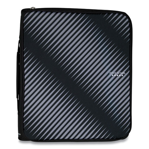 Zipper Binder, 3 Rings, 2" Capacity, 11 x 8.5, Black/Gray Zebra Print Design