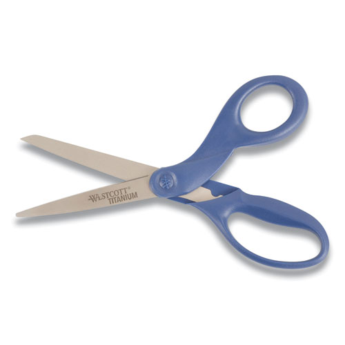 Titanium Bonded Scissors, 8" Long, 3.5" Cut Length, Navy Straight Handle