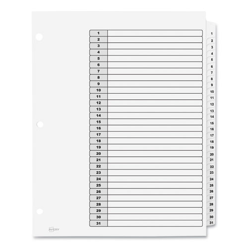 Customizable Table of Contents Ready Index Black and White Dividers, 31-Tab, 1 to 31, 11 x 8.5, White, 6 Sets