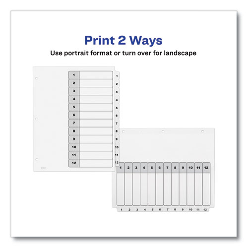 Customizable Table of Contents Ready Index Black and White Dividers, 12-Tab, 1 to 12, 11 x 8.5, White, 6 Sets