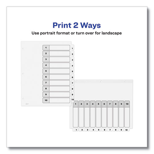 Customizable Table of Contents Ready Index Black and White Dividers, 10-Tab, 1 to 10, 11 x 8.5, White, 6 Sets
