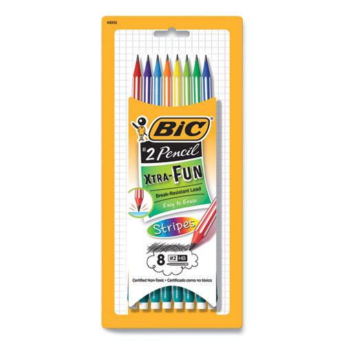 #2 Pencil Xtra Fun, HB (#2), Black Lead, Assorted Stripes Barrel Colors, 8/Pack