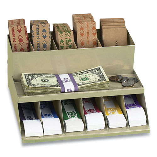 Image of Controltek® Coin Wrapper And Bill Strap 2-Tier Rack, 11 Compartments, 9.38 X 8.13 4.63, Plastic, Pebble Beige