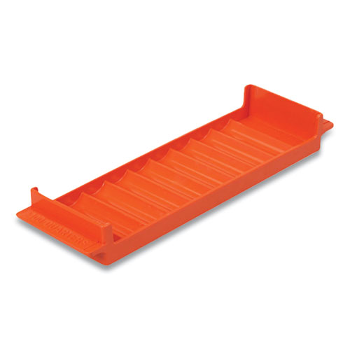 Controltek® Stackable Plastic Coin Tray, Quarters, 10 Compartments, Denomination And Capacity Etched On Side, Stackable, Orange