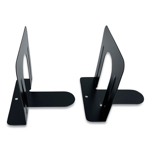 Steel Bookends, Contemporary Style, Nonskid, 4.75 x 4.75 x 4.75, Black, 1 Pair