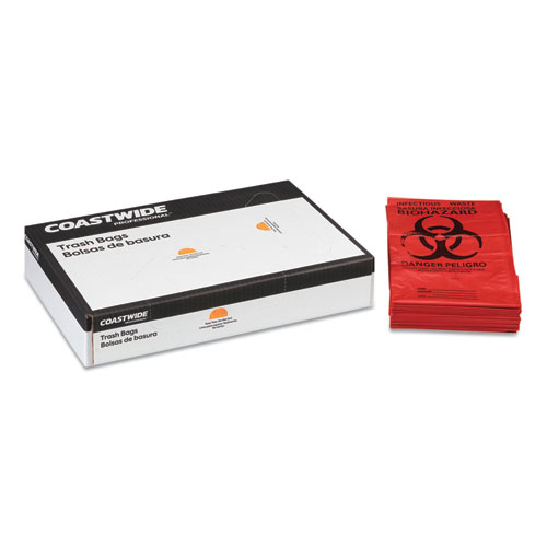 Image of Coastwide Professional™ Biohazard Can Liners, 33 Gal, 33 X 39, Red, 150/Carton