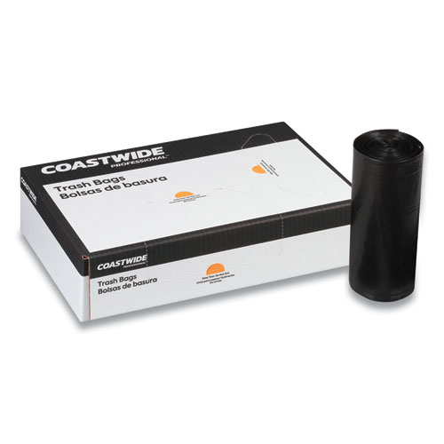 Reprocessed Resin Can Liners, 60 gal, 1.5 mil, 38" x 58", Black, 20 Bags/Roll, 5 Rolls/Carton