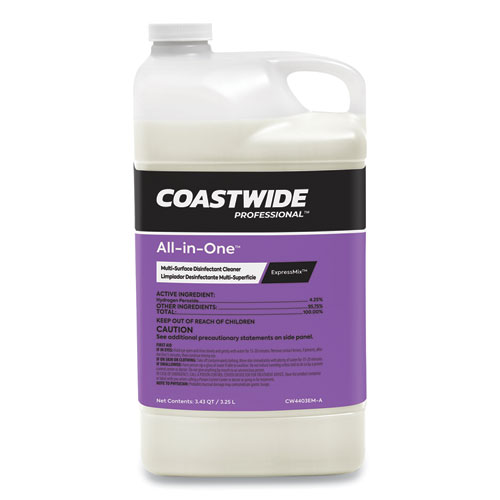 Coastwide Professional™ All-in-One Multi-Surface Disinfectant Cleaner Concentrate for ExpressMix Systems, Unscented, 3.25 L Bottle, 2/Carton