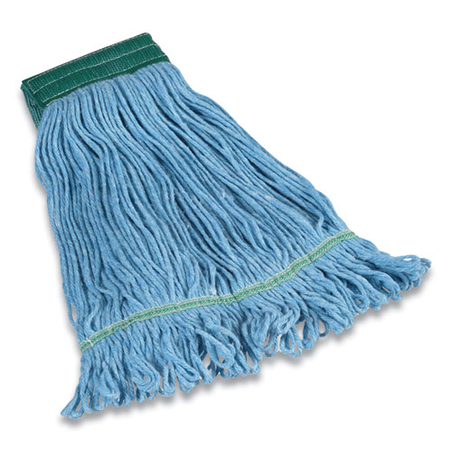 Looped-End Wet Mop Head, Cotton/Rayon/Polyester Blend, Medium, 5" Headband, Blue
