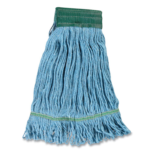 Looped-End Wet Mop Head, Cotton/Rayon/Polyester Blend, Medium, 5" Headband, Blue