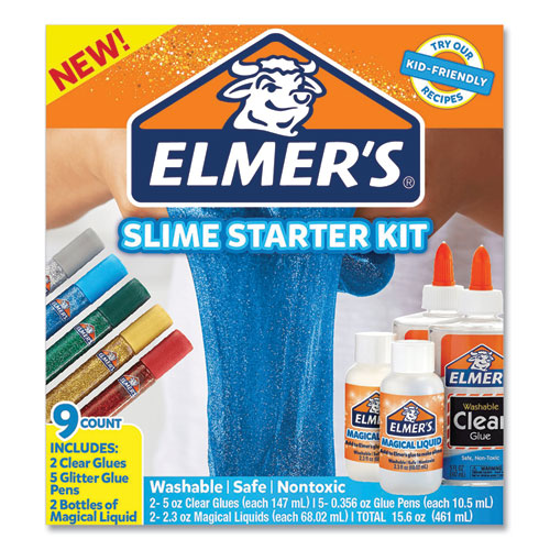 Slime Starter Pack, Two 5 oz. School Glues, Five 0.36 oz. Glitter Glue Pens Two 2.3 oz Magical Liquid Bottles