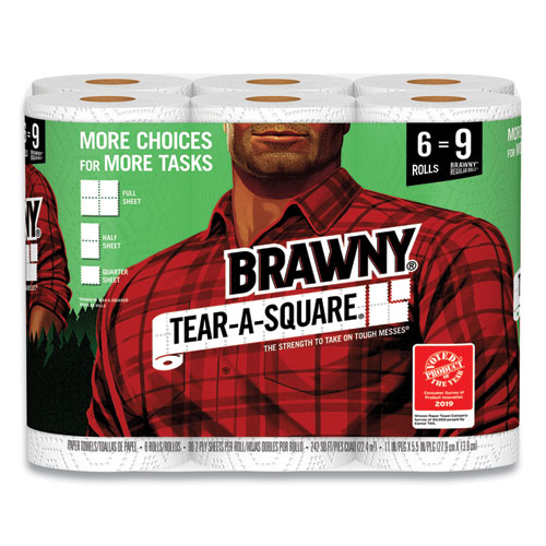 Brawny® Tear-A-Square Perforated Kitchen Roll Towels, 2-Ply, 5.5 x 11, 96 Sheets/Roll, 6 Rolls/Pack