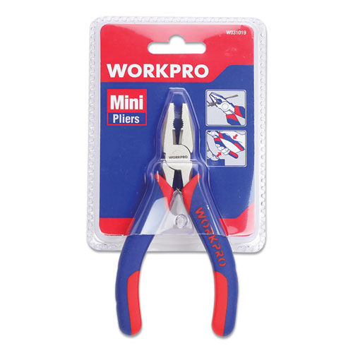 Mini Linesman Pliers, 5" Long, Ni-Fe-Coated Drop-Forged Carbon Steel, Blue/Red Soft-Grip Handle