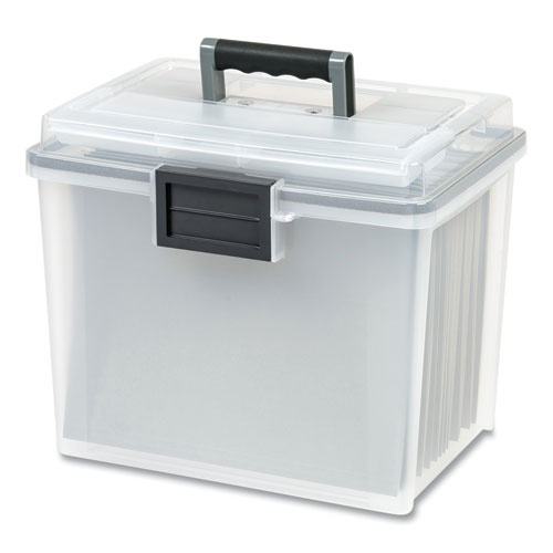 WEATHERTIGHT Portable File Box, Letter Files, 13.7 x 10.4 x 11.8, Clear/Gray Accents