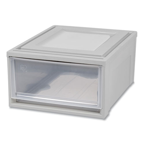 Stackable Storage Drawer, 7.75 gal, 15.75" x 19.62" x 9", Gray/Translucent Frost