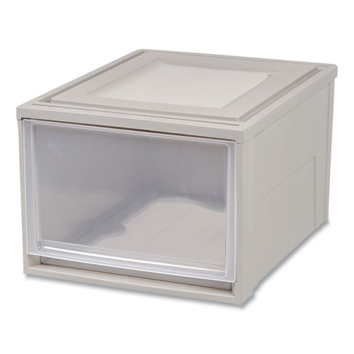 Image of Stackable Storage Drawer, 10.85 gal, 15.75" x 19.62" x 11.5", Gray/Translucent Frost
