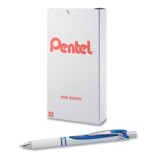 Image of Pentel® Energel Pearl Gel Pen, Retractable, Medium 0.7 Mm, Blue Ink, White/Blue Barrel, Dozen