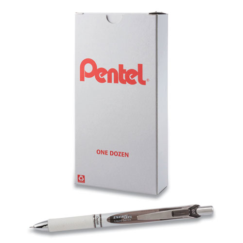EnerGel Pearl Gel Pen, Retractable, Medium 0.7 mm, Black Ink, White/Black Barrel, Dozen